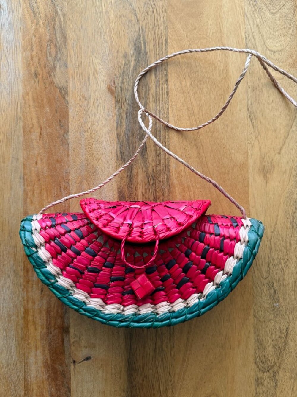 Watermelon Straw Red & Green Handmade Fruit Crossbody Handbag - Picture 6 of 9